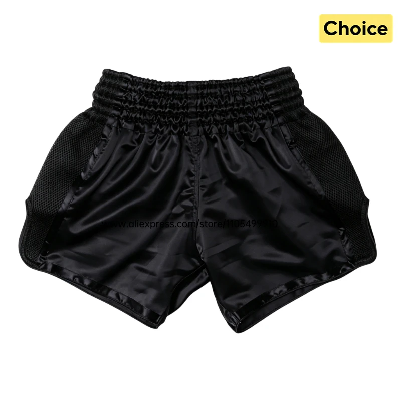 Plain Muay Thai Shorts Kids Women Men Boxing Competition Pants Breathable Satin BJJ MMA Sparring Kickboxing Training Sports Gear