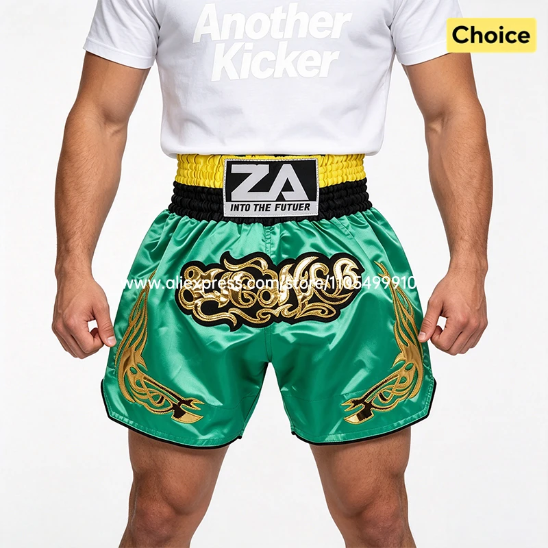 Black Red Muay Thai Shorts Satin Boxing Shorts Men Women Kids Embroidery MMA Martial Arts Kickboxing Cage Fight Training Pants