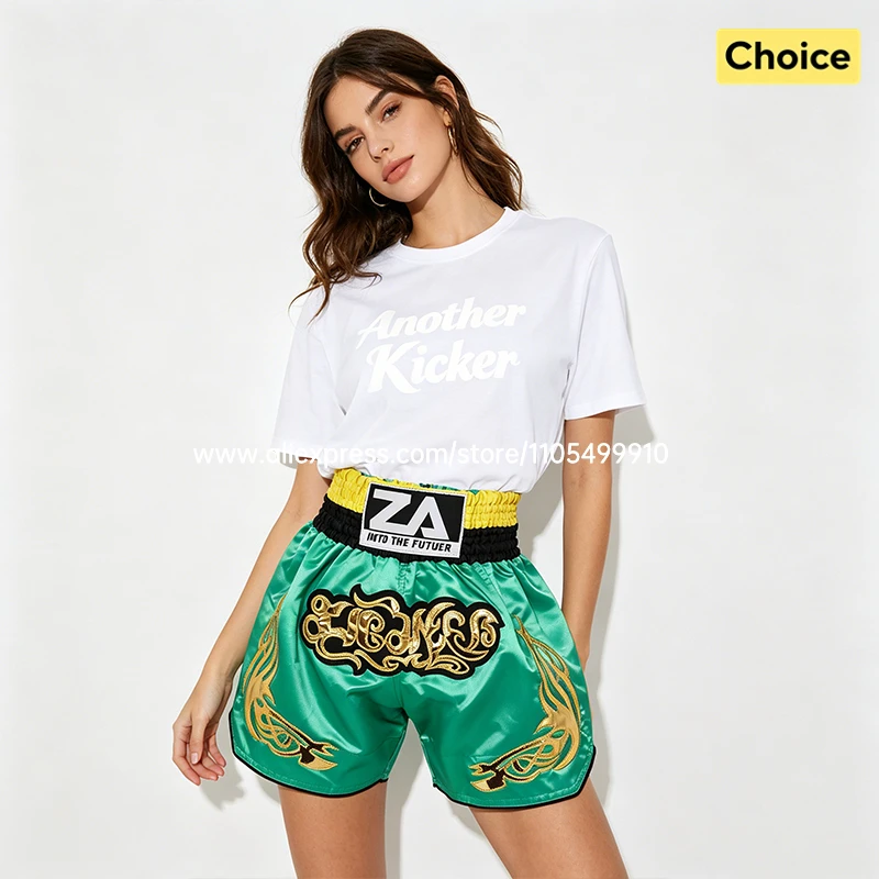 Black Red Muay Thai Shorts Satin Boxing Shorts Men Women Kids Embroidery MMA Martial Arts Kickboxing Cage Fight Training Pants