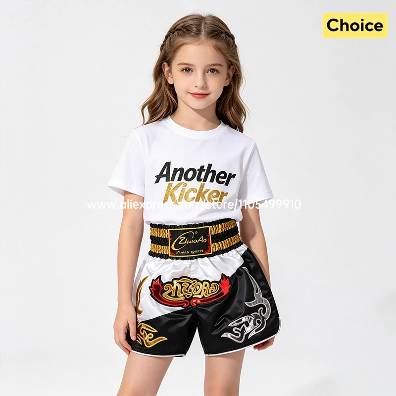 Black Red Muay Thai Shorts Satin Boxing Shorts Men Women Kids Embroidery MMA Martial Arts Kickboxing Cage Fight Training Pants