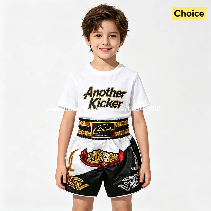 Black Red Muay Thai Shorts Satin Boxing Shorts Men Women Kids Embroidery MMA Martial Arts Kickboxing Cage Fight Training Pants
