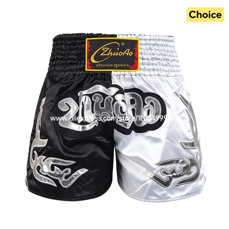 Muay Thai Boxing Shorts Bow Tie Ribbon Satin Elastic Waist Kickboxing Pants Martial Arts MMA Fight Shorts Adult Men Women Kids