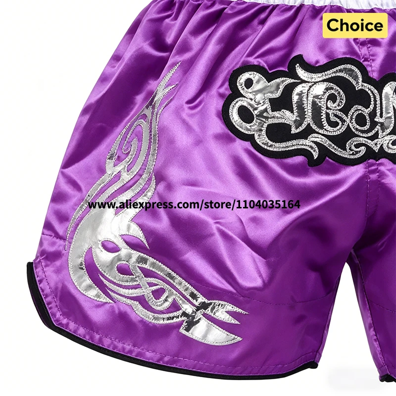 Muay Thai Boxing Shorts Bow Tie Ribbon Satin Elastic Waist Kickboxing Pants Martial Arts MMA Fight Shorts Adult Men Women Kids