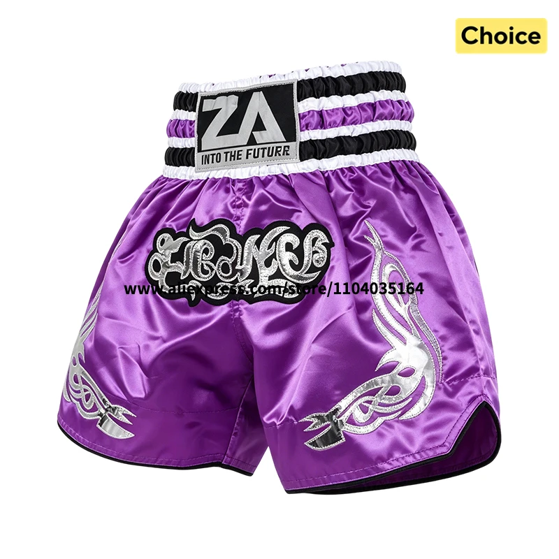 Muay Thai Boxing Shorts Bow Tie Ribbon Satin Elastic Waist Kickboxing Pants Martial Arts MMA Fight Shorts Adult Men Women Kids