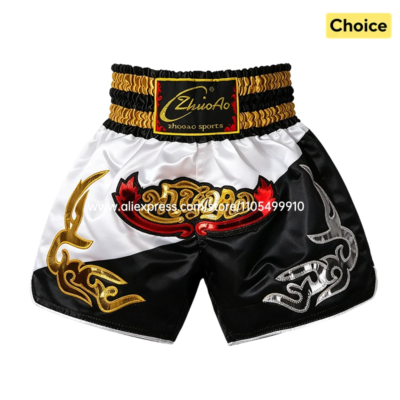 Muay Thai Boxing Shorts Bow Tie Ribbon Satin Elastic Waist Kickboxing Pants Martial Arts MMA Fight Shorts Adult Men Women Kids