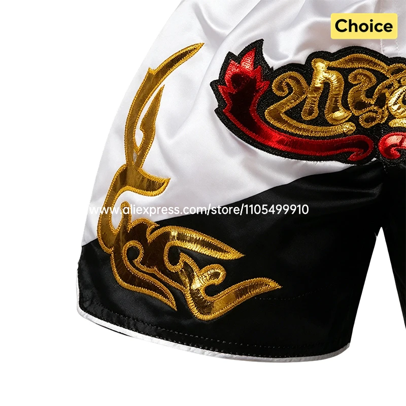 Muay Thai Boxing Shorts Bow Tie Ribbon Satin Elastic Waist Kickboxing Pants Martial Arts MMA Fight Shorts Adult Men Women Kids