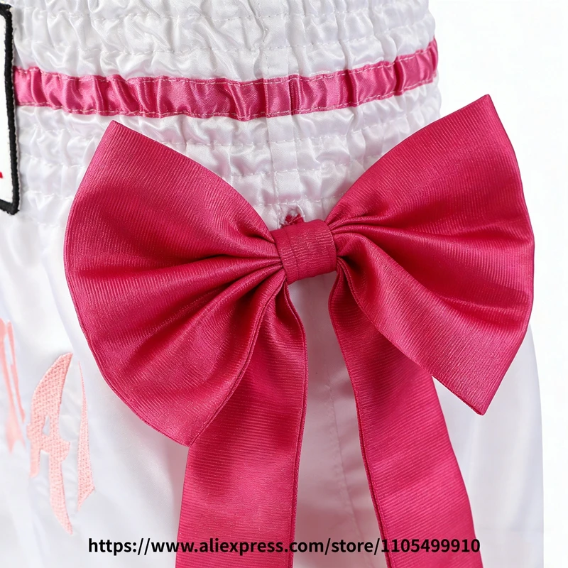 Muay Thai Boxing Shorts Bow Tie Ribbon Satin Elastic Waist Kickboxing Pants Martial Arts MMA Fight Shorts Adult Men Women Kids