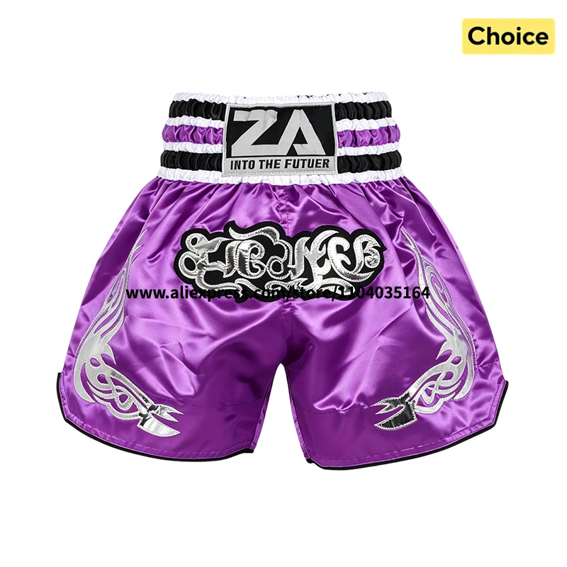Muay Thai Boxing Shorts Bow Tie Ribbon Satin Elastic Waist Kickboxing Pants Martial Arts MMA Fight Shorts Adult Men Women Kids