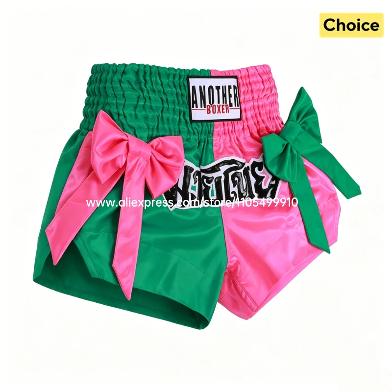 Bow Ribbon Thai Boxing Shorts Women Men Kids Muay Thai Fight Training Shorts MMA Kickboxing Sparring Boxing Competition Pants