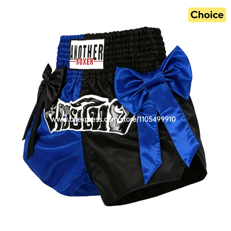 Bow Ribbon Thai Boxing Shorts Women Men Kids Muay Thai Fight Training Shorts MMA Kickboxing Sparring Boxing Competition Pants