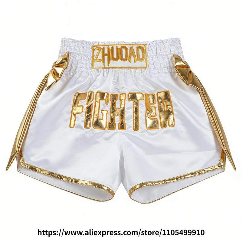 Bow Ribbon Thai Boxing Shorts Women Men Kids Muay Thai Fight Training Shorts MMA Kickboxing Sparring Boxing Competition Pants