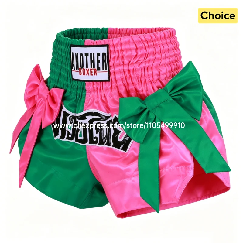 Bow Ribbon Thai Boxing Shorts Women Men Kids Muay Thai Fight Training Shorts MMA Kickboxing Sparring Boxing Competition Pants