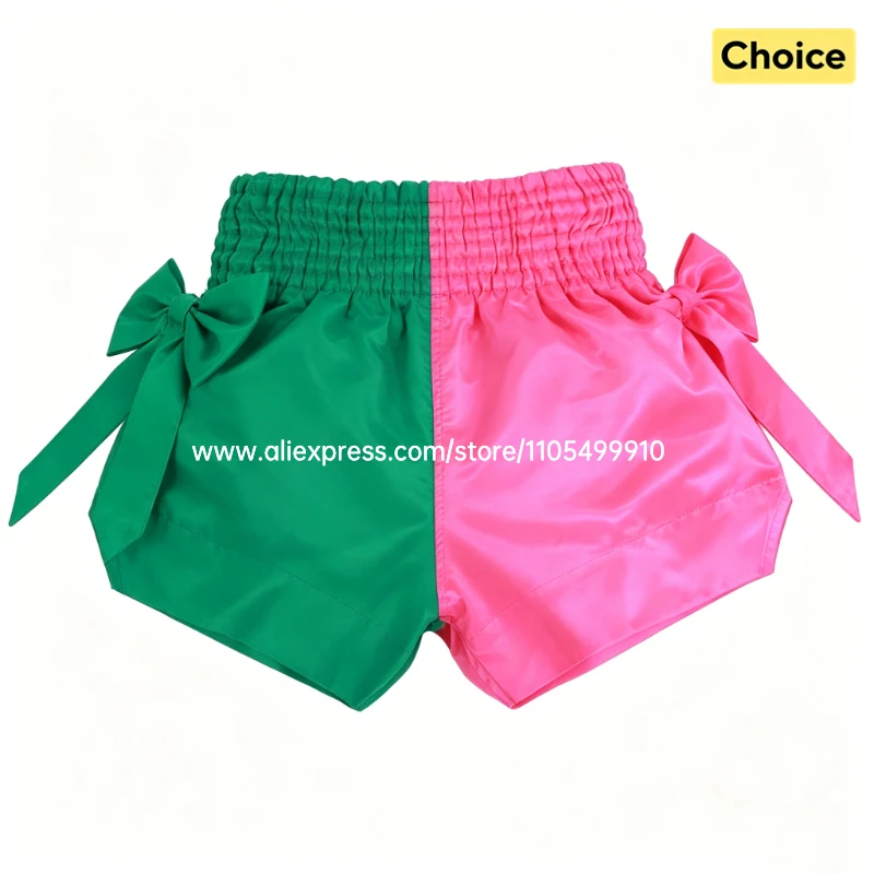 Bow Ribbon Thai Boxing Shorts Women Men Kids Muay Thai Fight Training Shorts MMA Kickboxing Sparring Boxing Competition Pants
