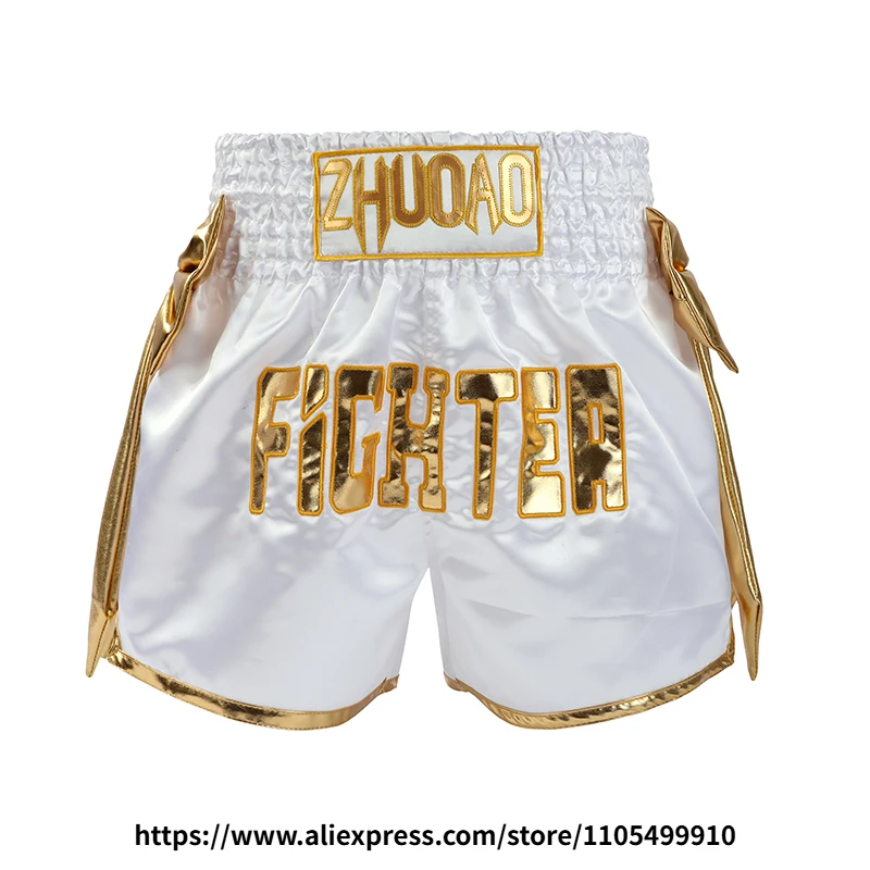 Bow Ribbon Thai Boxing Shorts Women Men Kids Muay Thai Fight Training Shorts MMA Kickboxing Sparring Boxing Competition Pants