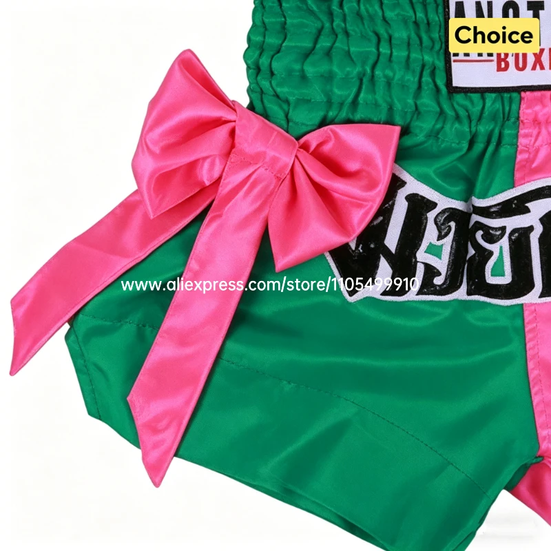 Bow Ribbon Thai Boxing Shorts Women Men Kids Muay Thai Fight Training Shorts MMA Kickboxing Sparring Boxing Competition Pants