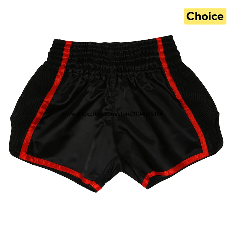 No Embroidery Solid Muay Thai Boxing Shorts Breathable Mesh Satin Kickboxing Shorts Elastic Waist Adult Kids MMA Fighting Pants