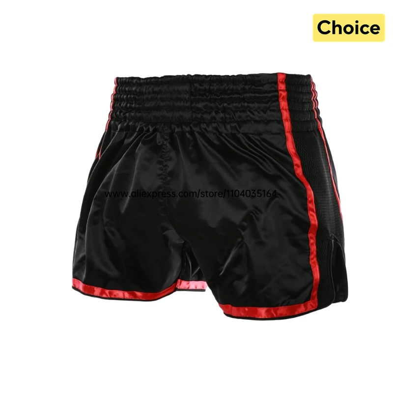 No Embroidery Solid Muay Thai Boxing Shorts Breathable Mesh Satin Kickboxing Shorts Elastic Waist Adult Kids MMA Fighting Pants