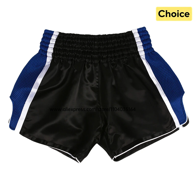 No Embroidery Solid Muay Thai Boxing Shorts Breathable Mesh Satin Kickboxing Shorts Elastic Waist Adult Kids MMA Fighting Pants