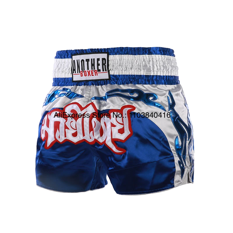 Short Muay Thai Man Kick Boxing Shorts Women Kid Gold Embroidery Satin Kickboxing Cage Fight Pants Black MMA Martial Arts Gear
