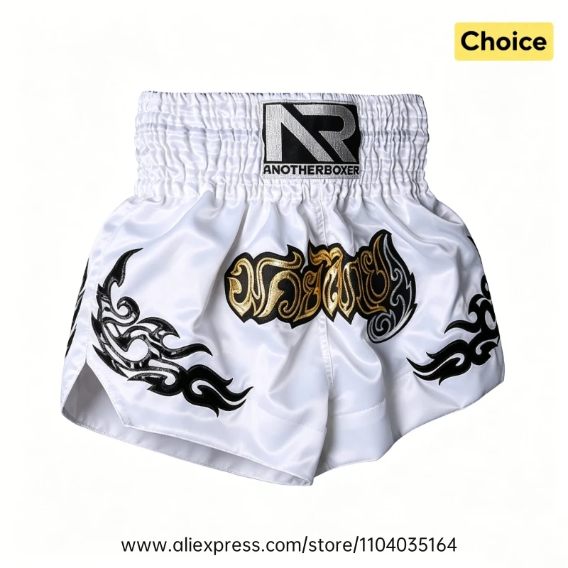 Muay Thai Fight Shorts Men Women Kids Combat Sports Boxing Trunks Thai Script Embroidery Martial Arts MMA BJJ Kickboxing Pants