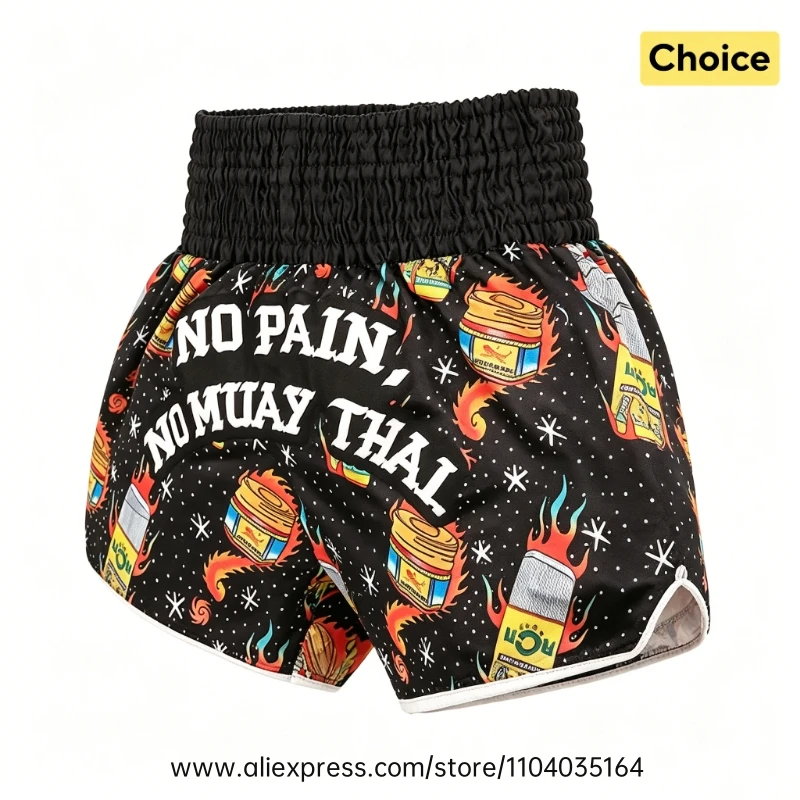 Muay Thai Fight Shorts Men Women Kids Combat Sports Boxing Trunks Thai Script Embroidery Martial Arts MMA BJJ Kickboxing Pants