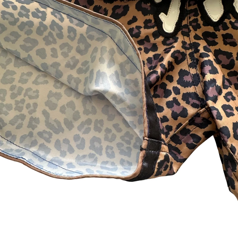 Leopard Print Muay Thai Shorts Unisex Satin Boxing Trunks Elastic Waist Kickboxing MMA Training Fight Shorts for Men Women Kids