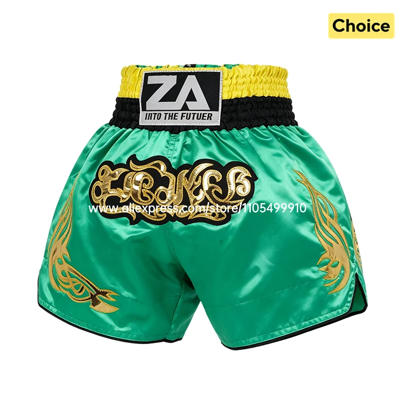 Boxing Shorts Classic Muay Thai Shorts Male Female Boy Girl Martial Arts Sparring Kickboxing Cage Fight Training MMA Pants Green