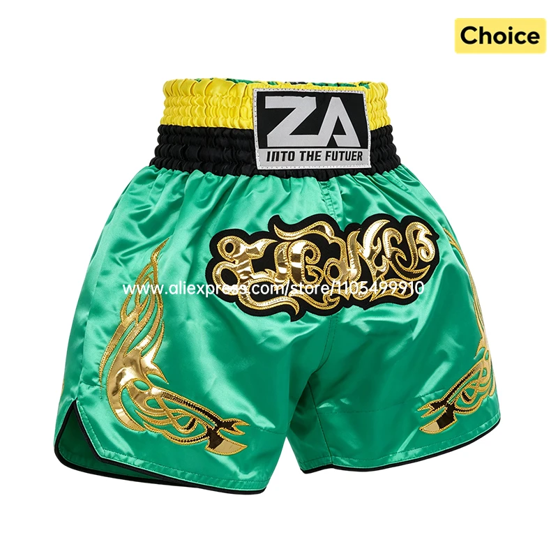 Boxing Shorts Classic Muay Thai Shorts Male Female Boy Girl Martial Arts Sparring Kickboxing Cage Fight Training MMA Pants Green