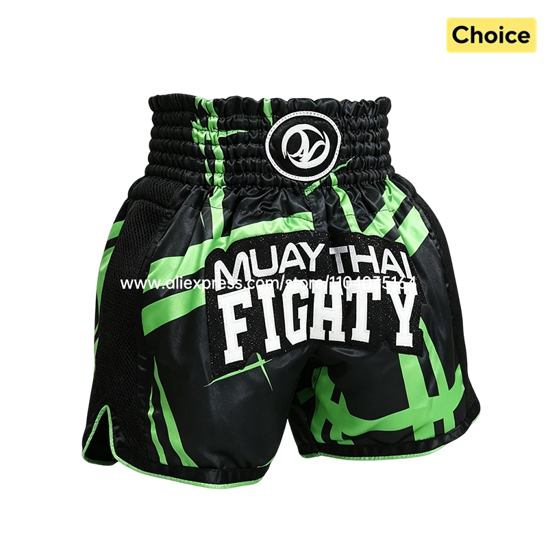 Boxing Shorts Classic Muay Thai Shorts Male Female Boy Girl Martial Arts Sparring Kickboxing Cage Fight Training MMA Pants Green