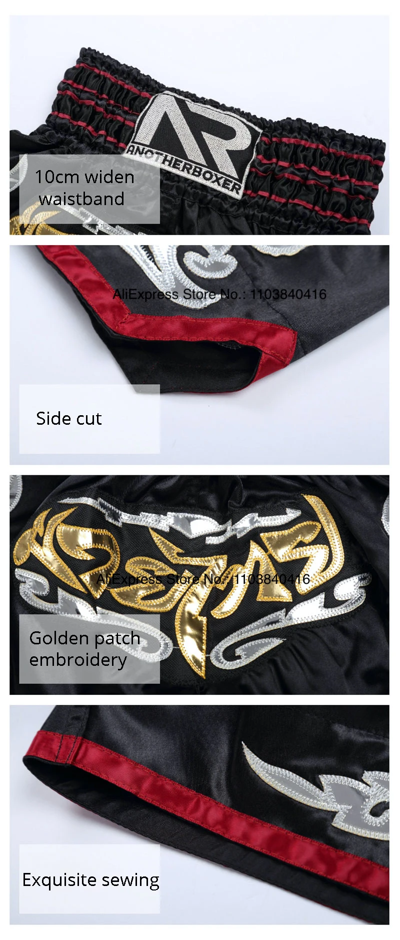 Muay Thai Shorts Multicolor Thai Boxing Shorts Men Women Kids Martial Arts MMA Training Competition Fight Kickboxing Pants Black