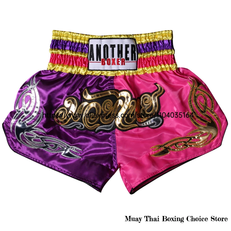Muay Thai Shorts Multicolor Thai Boxing Shorts Men Women Kids Martial Arts MMA Training Competition Fight Kickboxing Pants Black