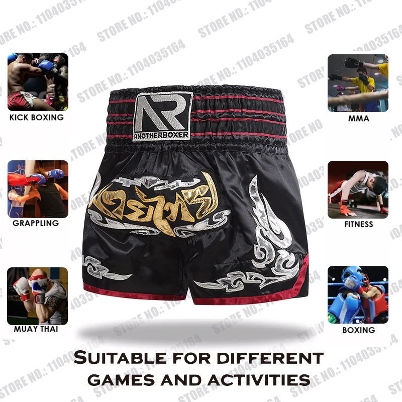 Muay Thai Shorts Multicolor Thai Boxing Shorts Men Women Kids Martial Arts MMA Training Competition Fight Kickboxing Pants Black