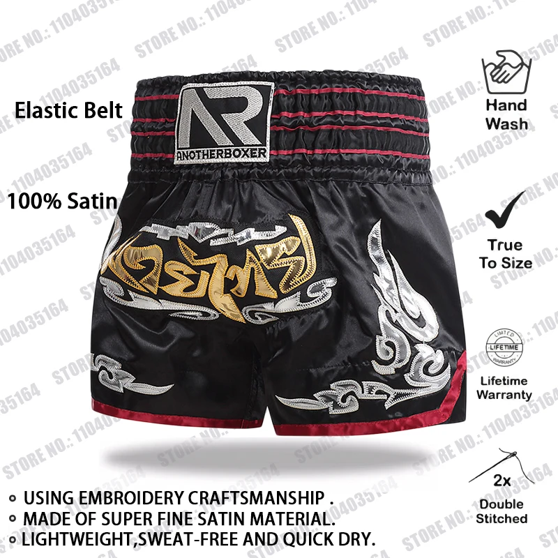 Muay Thai Shorts Multicolor Thai Boxing Shorts Men Women Kids Martial Arts MMA Training Competition Fight Kickboxing Pants Black