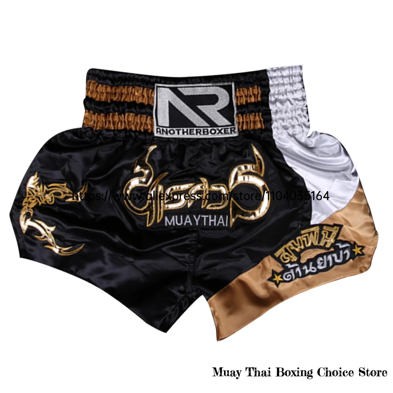 Muay Thai Shorts Multicolor Thai Boxing Shorts Men Women Kids Martial Arts MMA Training Competition Fight Kickboxing Pants Black