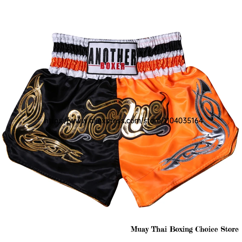 Muay Thai Shorts Multicolor Thai Boxing Shorts Men Women Kids Martial Arts MMA Training Competition Fight Kickboxing Pants Black
