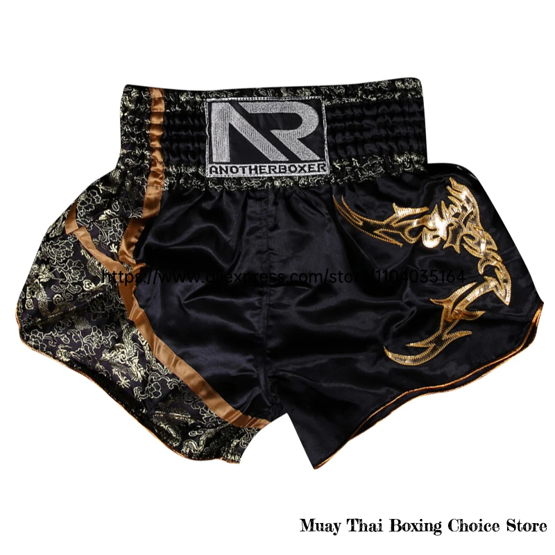 Muay Thai Shorts Multicolor Thai Boxing Shorts Men Women Kids Martial Arts MMA Training Competition Fight Kickboxing Pants Black