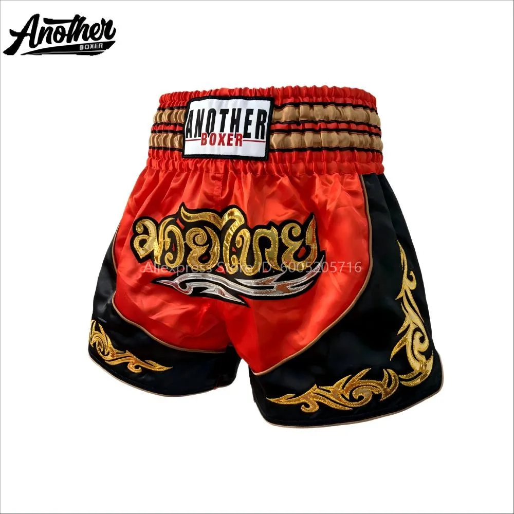Premium Muay Thai Shorts, Boxing Fight Shorts Embroidery Elastic Waist Breathable for Kickboxing BJJ Martial Arts MMA Training