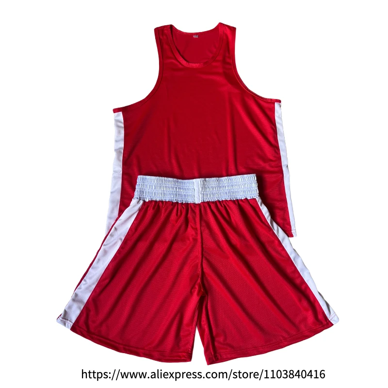 Red Boxing Shorts Shirt Set Muay Thai Shorts Men Women Kids Boy Girl Sanda Wushu Martial Arts Shorts and Sleeveless Singlet Set