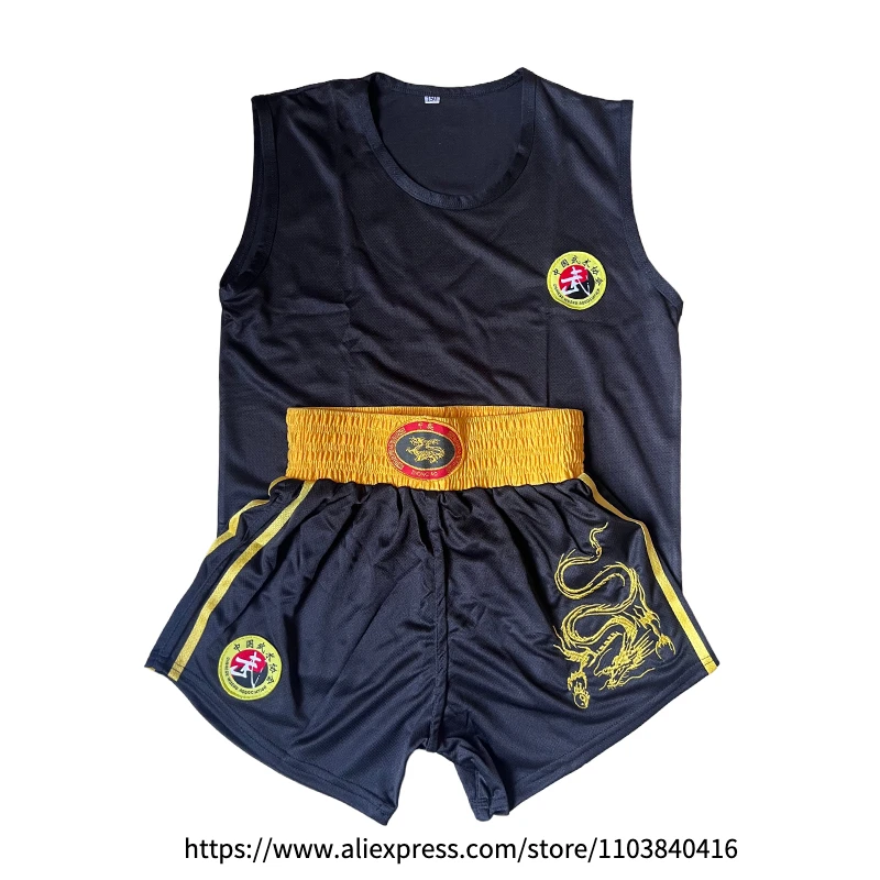 Red Boxing Shorts Shirt Set Muay Thai Shorts Men Women Kids Boy Girl Sanda Wushu Martial Arts Shorts and Sleeveless Singlet Set
