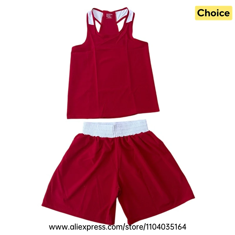 Red Boxing Shorts Shirt Set Muay Thai Shorts Men Women Kids Boy Girl Sanda Wushu Martial Arts Shorts and Sleeveless Singlet Set