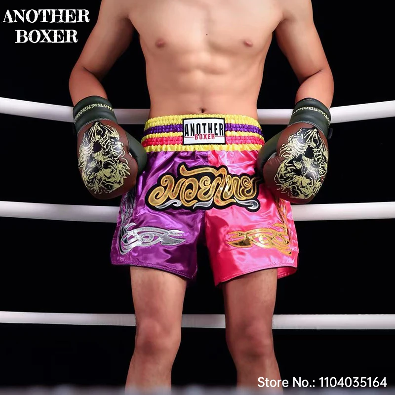 Muay Thai Fight Shorts Shiny Satin Embroidery Boxing MMA Kickboxing Gym Training Trunks Bow Decor Martial Arts Workout Shorts