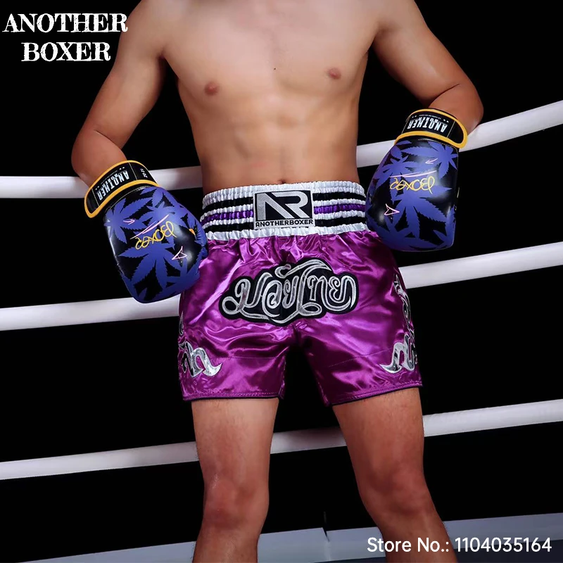 Muay Thai Fight Shorts Shiny Satin Embroidery Boxing MMA Kickboxing Gym Training Trunks Bow Decor Martial Arts Workout Shorts