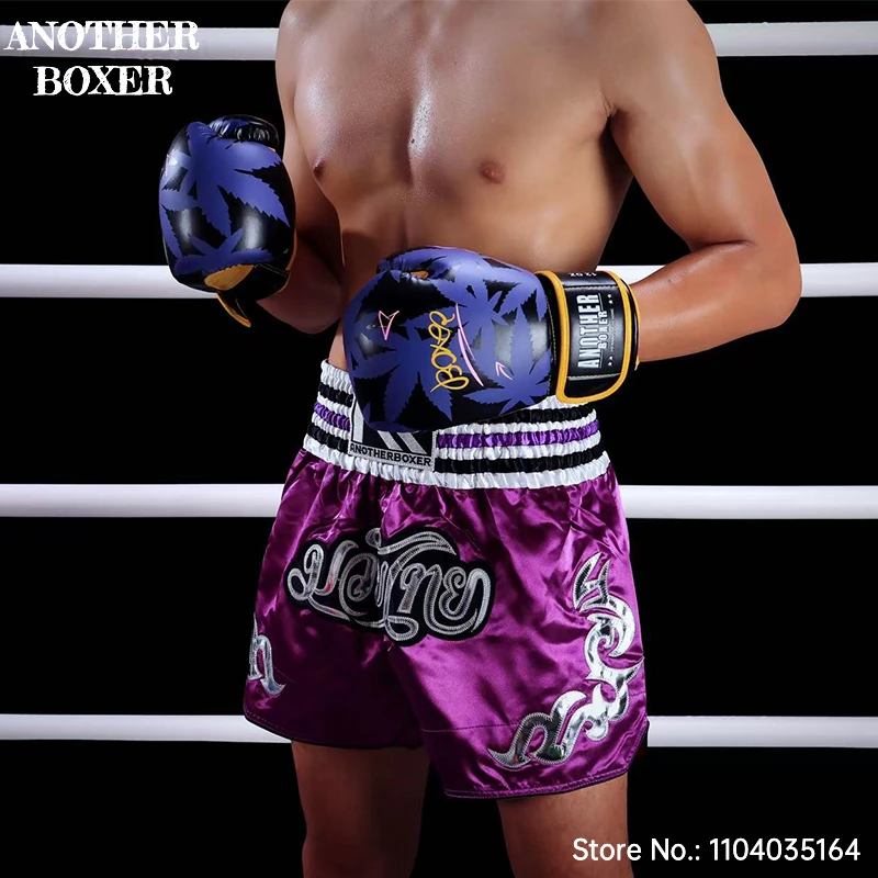 Muay Thai Fight Shorts Shiny Satin Embroidery Boxing MMA Kickboxing Gym Training Trunks Bow Decor Martial Arts Workout Shorts