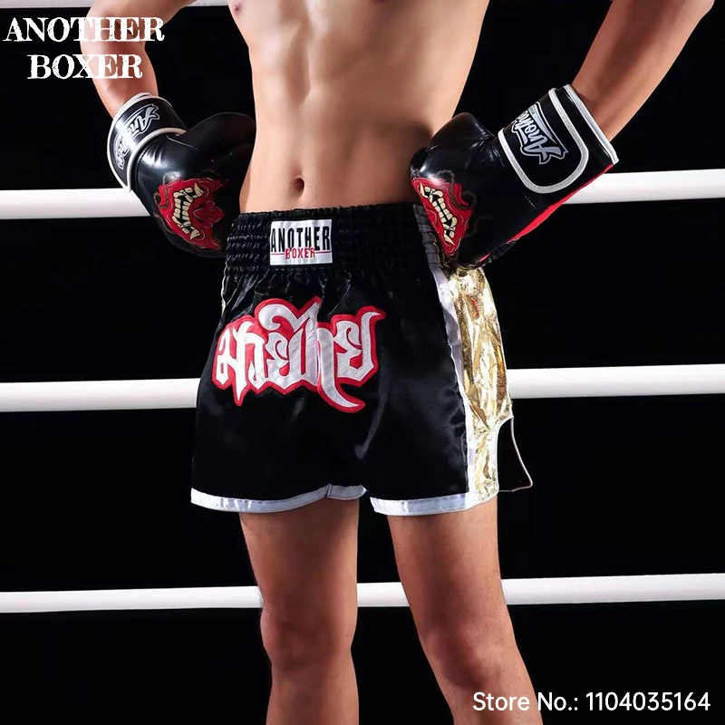 Muay Thai Fight Shorts Shiny Satin Embroidery Boxing MMA Kickboxing Gym Training Trunks Bow Decor Martial Arts Workout Shorts