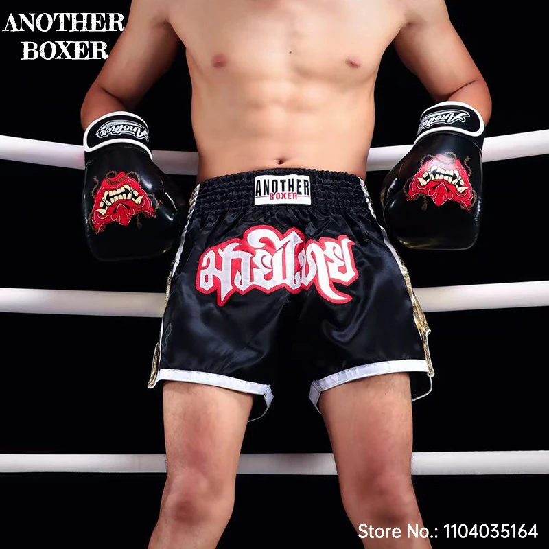 Muay Thai Fight Shorts Shiny Satin Embroidery Boxing MMA Kickboxing Gym Training Trunks Bow Decor Martial Arts Workout Shorts