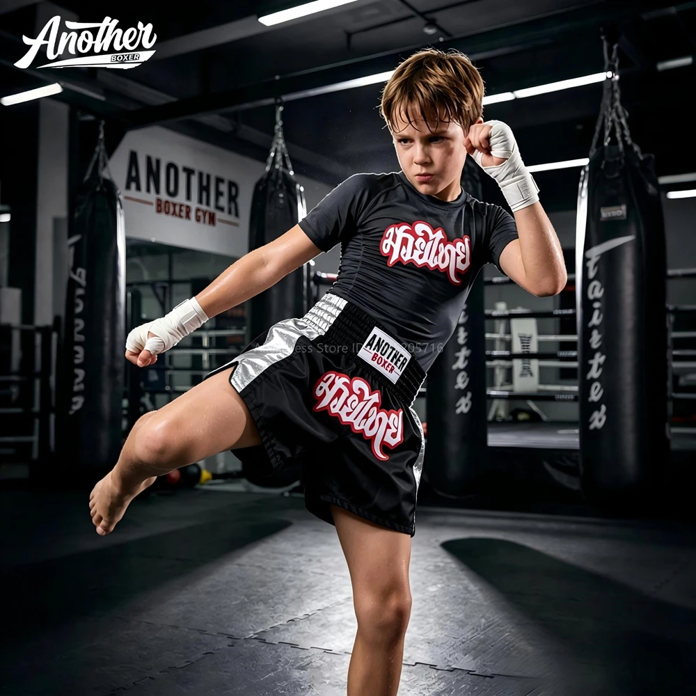 Men’s Short Muay Thai Boxing MMA Shorts, Kids Women Wide Waistband for Fight Trunks for Kickboxing BJJ Sparring Daily Training