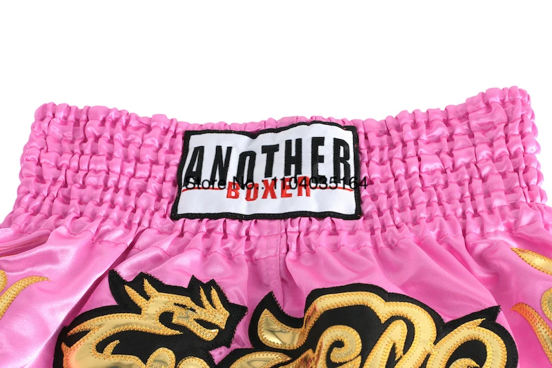 Muay Thai Shorts Satin Gold Embroidery Kickboxing Boxing Trunks Elastic Waist Fight Shorts for Men Women Kids Training Sparring