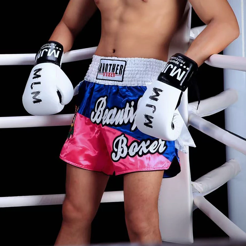 Muay Thai Shorts Pink Thai Boxing Shorts Men Women Children MMA Sparring Training Clothing Bow Wrestling Fight Kickboxing Pants