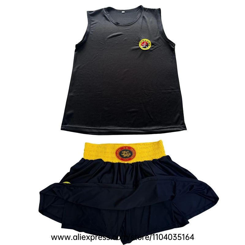 Women Sanda Boxing Uniform Set Sleeveless Tank Top with Skirt‑Style Shorts Martial Arts Training Outfit for Kickboxing Sparring
