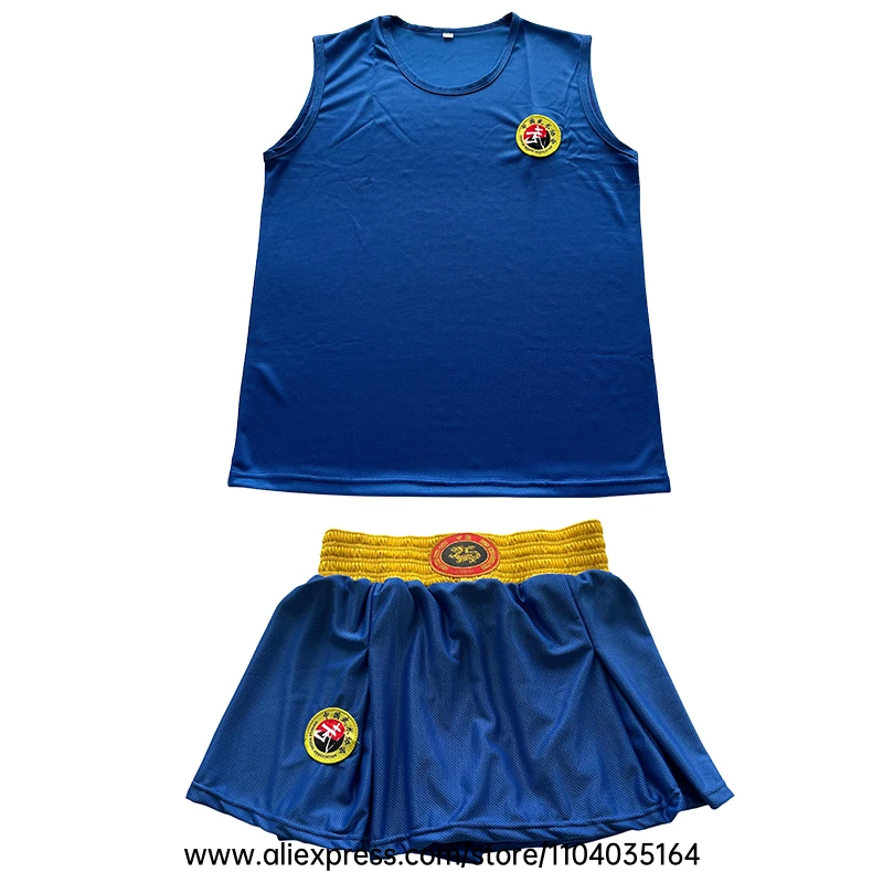 Women Sanda Boxing Uniform Set Sleeveless Tank Top with Skirt‑Style Shorts Martial Arts Training Outfit for Kickboxing Sparring